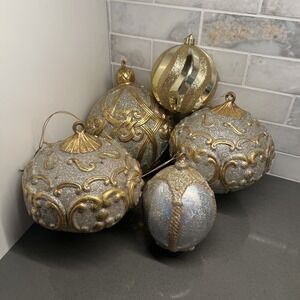 6 Extra Large/Large Gold Silver Glitter Ball Ornamental Decor